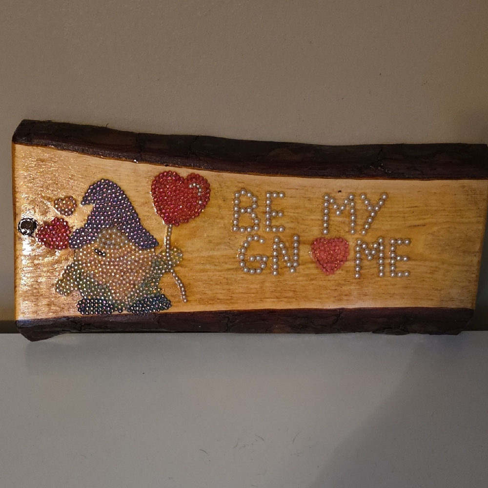 Wall Art - Be My Gnome Beaded Live Edge Wood Plack